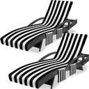 Ruikyhom Lounge Chair Towel Cover, Chaise Lounge Covers (Pack of 2), Striped Lounge Chair Towels with Fitted Top Pocket for Pool, Beach,Vacation Travel, 85 x 30 in, Striped Black
