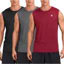 M MOTEEPI Mens Sleeveless Muscle Shirts Workout Athletic Gym Tank Tops Quick Dry (Large, 3 Pack- Black/ Grey/ Red)