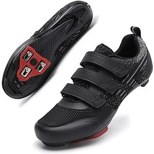 Unisex Road Bike Cycling Shoes Compatible with Peloton Shimano SPD Bike Riding Shoes for Men Women, 3 Straps, Pre-Installed Delta Cleats for Indoor Outdoor Cycling Biking, Size 38
