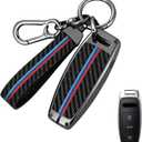 For Audi Key Fob Cover, Carbon Fiber Metal Key Case Keychain Compatible with 2019-2024 2025 2026 Audi A6 Q7 A3 e-tron A8 A7 Q8 RS6 RS7 S3 S6 S7 SQ7 SQ8 Accessories (Model A)