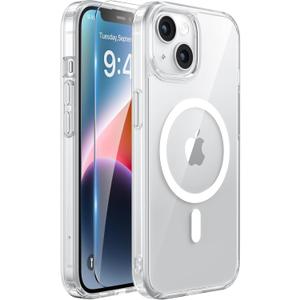 Miracase Magnetic for iPhone 14 Case with Screen Protector, Compatible with MagSafe Accessories [Not-Yellowing], Shockproof Slim Phone Case for iPhone 14, Clear Magnetic