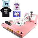 BetterSub Industrial 15"x15" Clamshell Heat Press Machine for T-Shirts, Sublimation, Vinyl & HTV - Digital Control, Non-Stick Teflon Plate, Safety Features for DIY/Home/Business (Pink)