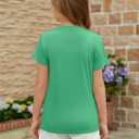 ZDC Girls Short Sleeve T Shirts Kids Summer Basic Tee Crewneck Cute Tops | Cute Tops, Solid Color, School Shirt, 5-14 Years (Green)
