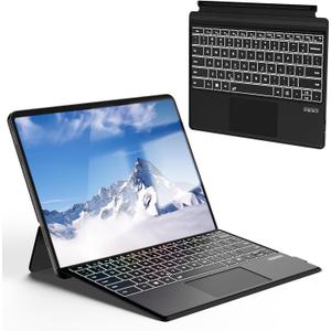 Surface Pro Keyboard for Pro 3/4/5/6/7/7 Plus, Wireless Bluetooth Surface Keyboard with 12 Gesture Touchpad, 7 Colors Backlit, Smart Sleep/Wake, Rechargeable Battery& USB-C Charging