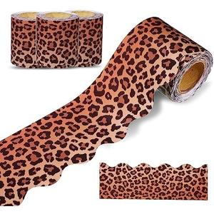 99 Feet Leopard Print Bulletin Board Borders Animal Prints Scalloped Border Trim Leopard Dot Classroom Borders Safari Classroom Decorations for Safari Jungle Animal Back to School Party Decor, 3 Rolls