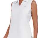 MoFiz Women's Sleeveless Golf Polo Shirts Tennis V Neck UPF 50+ Quick Dry Lightweight Athletic Collared Tank Tops (White, S)