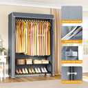 ULIFHOME H5C Plus Clothes Rack with Cover, Portable Closet for Hanging Clothes, Covered Clothing Racks Heavy Duty, Garment Racks with Shelves, Max Load 370LBS, Black Closet Rack with Gray Cover, 16.5"D x 40.5"W x 78.4"H