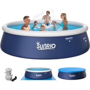 12'*30" Round Inflatable Top Ring Above Ground Swimming Pool Fast Easy to Set Up with 530GPH Filter Pump, Pool Cover and Ground Cover for Summer Outdoor Garden Backyard Childen Adults (Dark Blue(+Pump))