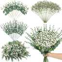 Serwalin 50 Pcs Mixed Artificial Eucalyptus Stems,Babys Breath Artificial Flowers Bulk with Faux Eucalyptus Leaves Greenery Stems for Wedding DIY Bouquets Floral Arrangement Home Decor