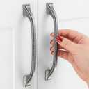 10 Pack 5 Inch Antique Iron Cabinet Pulls Antique Silver Cabinet Handles Vintage Iron Kitchen Hardware for Cabinets Drawer Dresser ZP2409 Cupboard Bedroom Closet Bathroom Vanity (5" Hole Centers-10 Pcs)