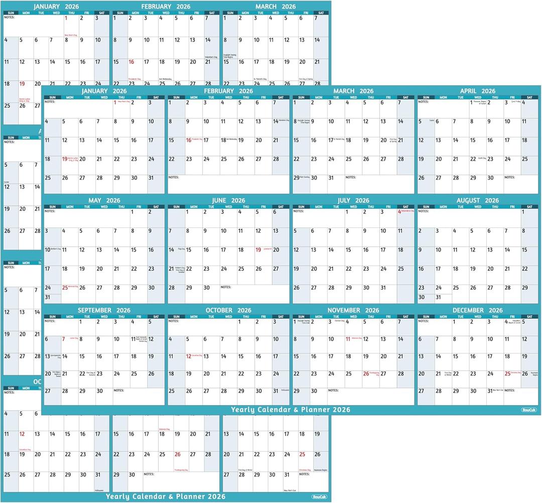 8 x 2026 Dry Erase Calendar  Large Yearly Wall calendar 2026, 38.2'' x 25.2'', 2-Side Reversible Calendar 2026, Vertical/Horizontal, Jan 2026  Dec 2026, 2026 Wall Calendar Dry Erase with Notes, Stickers