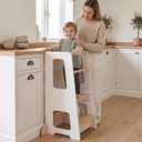 Toddler Tower for Kids, Adjustable Wooden Standing Tower & Kitchen Step Stool, Anti-Tip Montessori Tower with Removable Safety Rails & Non-Slip Steps - Sustainable Reclaimed Wood (White)