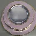 WDF 60Pcs Pink Plates Disposable with Gold Rim - Baroque Clear Pink and Gold Plastic Party Plates Ideal for Wedding/Baby Shower/Spring/Mother's Day