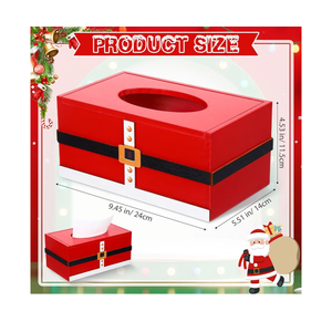 1 Pack Christmas Tissue Box Cover Rectangle Santa Print Tissue Box Holder Wooden Christmas Decorative Facial Covers for Xmas Gift Countertop Bathroom Kitchen Bedroom