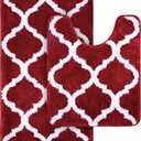 OLANLY Bathroom Rugs Set 2 Piece, Microfiber Bath Shower Mat and U-Shaped Toilet Rug, Machine Wash Dry, Non-Slip Absorbent Shaggy Bath Mats for Tub, Shower and Bathroom (24"x16"+24"x20", Burgundy)