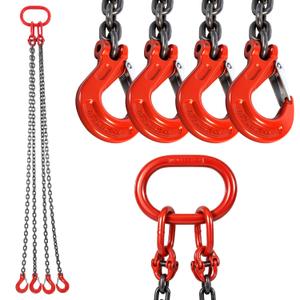 BEAMNOVA Lifting Chains with Hooks, 5/16 Inch x 5 Foot, 6 Ton, Chain Slings for Engine Hoist 4 Leg Industrial Grab Hook Heavy Duty