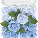 TINGE TIME Blue Artificial Flowers Combo Box Set, 16PCS Fake Rose Silk Flower w/Stem for DIY Wedding Bouquets Centerpieces Baby Shower Party Home Spring Decoration (Light Blue & Deep Blue)