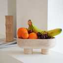 WILD WORKS Travertine Fruit Bowl, 10.2" Oval Beige Stone Serving Bowl for Kitchen Counter & Dining Table, Handcrafted Decorative Centerpiece with Non-Slip Feet for Home Decor