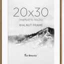 Fun Memories 20x30 Picture Frames, 20"x30" Poster Frame for Wall, 20 x 30 USA-Sourced Walnut Wood Frame with Real Tempered Glass, Display Poster 16x24 with Mat or 20 x 30 Without Mat, 1 Pack