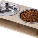 Beige Marble Elevated Dog Bowls Set - 2 Thick 6" Stainless Steel Puppy Food Bowl with Non-Slip Raised Holder Stand, Double Feeding Bowls for Food and Water, Suitable for Cats and Small Medium Pet