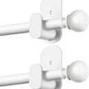 2 Pack White No Drill Curtain Poles for Windows 48 to 84 Inches, USFOOK 5/8 Inch Window Treatment Rods with 3M Adhesive Brackets, Renter Friendly Curtain Rod with Round Finials