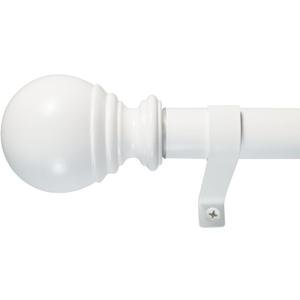 Decopolitan Ball Single Telescoping Drapery Rod Set, 36-72-Inches, White