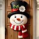 Vicenpal Winter Snowman Wooden Hanging Sign Farmhouse Rustic Christmas Door Welcome Wreath Decoration for Xmas Party Indoor Outdoor Home Wall Window Front Door Decor(Cute Style)