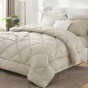 CozyLux Queen Comforter Set with 7 Pieces Bed in a Bag - Oatmeal All Season Bedding Set with Comforter, Pillow Shams, Flat Sheet, Fitted Sheet and Pillowcases