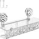 Shower Caddy Wall Mounted Suction Cup Storage Holder Shower Rack Large Organizer Bathroom Shelf No-drilling Shower Shelves with 4 Movable Hooks Wall Shelf Basket Rack (rectangular clear)