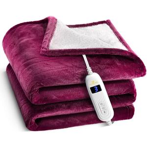 Medical king Heated Blanket, Machine Washable Extremely Soft & Comfortable Electric Blanket Throw Fast Heating with Hand Controller 10 Heating Settings & auto Shut-Off (Red, 50 x 60)