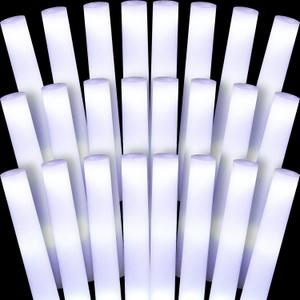 Liliful 100 Pcs LED Foam Sticks Bulk White Light up Sticks Flashing Glow Baton Wands Themed Party Set, Glow in the Dark Party Supplies for Wedding, Raves,Concert,Birthday,Sporting Events