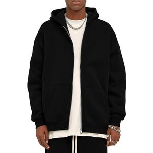 Flygo Mens Zip Up Hoodies Oversized Fleece Long Sleeve Drop Shoulder Hooded Sweatshirt Trendy Vintage Streetwear (X-Large, Black)