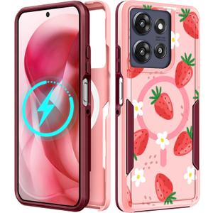 LISEVOfor Moto G Power 2025 Case - for Motorola Moto G Play 2025 Case Compatible with MagSafe Women Cute Girls Magnetic Protective Phone Cover Girly Kawaii Strawberry Heavy Duty Shockproof