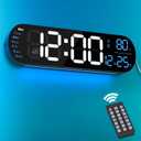Digital Wall Clock Large Display, 13.7 inch Large Digital Wall Clock with RGB Color Changing Remote Control, Date Week Temperature DST, Auto Brightness Dimmer Big Clock with Night Lights (Blue)