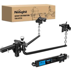 Nilight 1200 lbs Round Bar Weight Distributing Hitches Kit with Interchangeable Spring Bars and Sway Control, 2-in Solid Steel Shank, 2-5/16 in Alloy Steel Ball