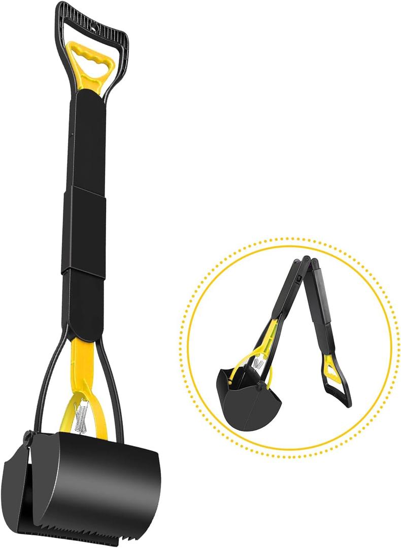 Glowspire 28 Inch Long Handle Pooper Scooper for Small & Large Dogs, Foldable Dog Poop Picker Upper for Yard, Avoid Bending Over for Easy Pick Up