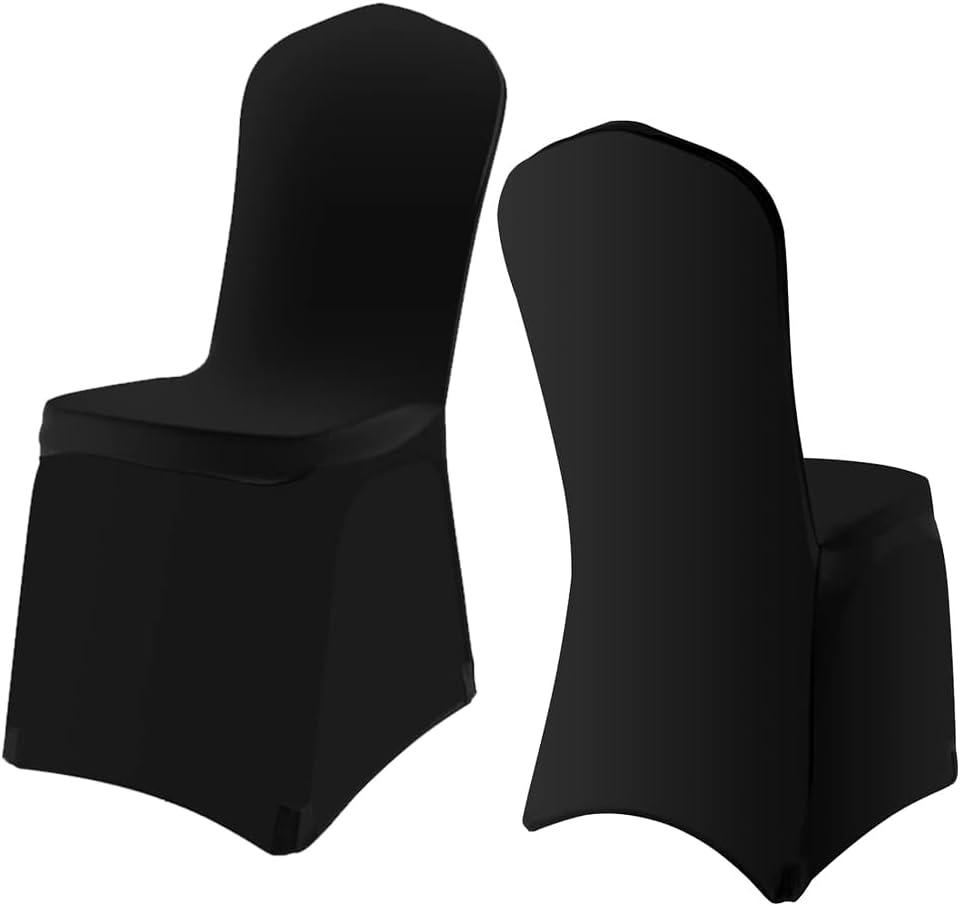 Yahpetes 2 Pcs Chair Covers Black Polyester Banquet Chair Protectors Flat Front Stretch Spandex Chair Slipcovers for Wedding Banquet Dining Party Decorations (Black)