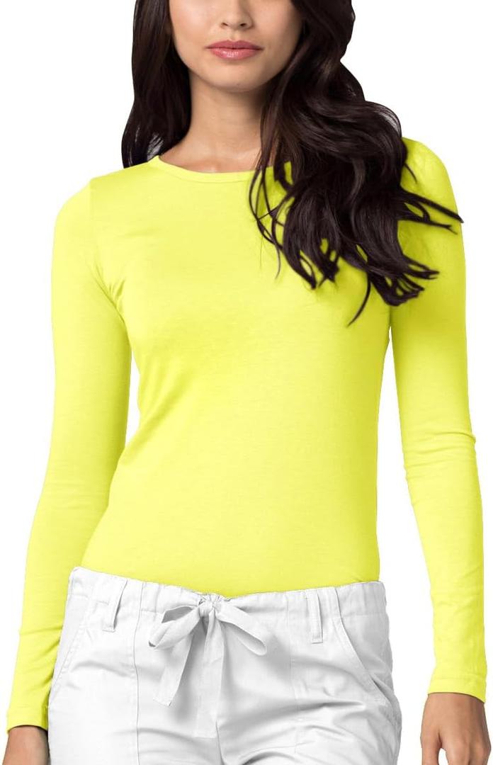 Adar Underscrubs for Women - Long Sleeve Underscrub Comfort Tee (3X-Large, Citron)
