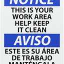 NMC ESN381PB Bilingual OSHA Sign, Legend "NOTICE - THIS IS YOUR WORK AREA HELP KEEP IT CLEAN", 14" Length x 10" Height, Pressure Sensitive Adhesive Vinyl, Black/Blue on White