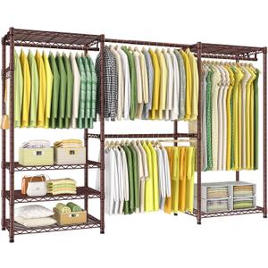 Ulif E1 Heavy Duty Closet Garment Rack, 6 Tiers Adjustable Metal Freestanding Expandable Clothing Storage with 4 Hanger Rods, Easy to Assemble Wardrobe, 71.4" H x (70" - 88.2") L x 14" D, Bronze