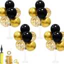 ZJDHPTY Graduation Decorations 2026,4 Set Balloon Stand with Pump and Balloons, Black and Gold Party Decorations for 40th 50th 60th 70th Birthday Retirement Wedding Anniversary New Year Party Supplies