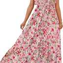 Women's Summer Maxi Dress Boho Spaghetti Straps Casual Long A-line Smocked Beach Dress Square Neck Flowy Sun Dress (Large, Z-floral)