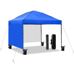 10x10 Pop Up Canopy Tent with 2 Sidewalls, Easy Up Canopy Outdoor Party Sun Shade Tent Portable Gazebo for Beach Camping Events with Carry Bag and 4 Sand Bags (Blue)
