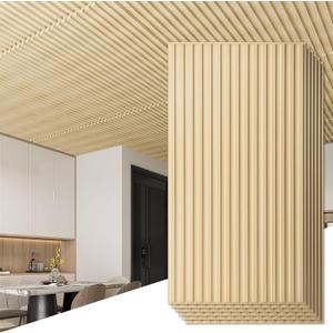 Art3d 12-Pack Slat Design 3D Wall Panels for Interior Wall Decor, 2x4 FT PVC Decorative Drop Ceiling Tiles - Oak, 24 x 48in.