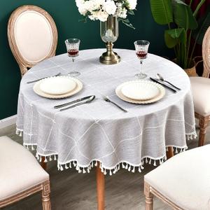 Plaid Farmhouse Gray Round Tablecloth 36 Inch Cotton Linen Heavy Weight Checkered Table Covers Cloths for Dining Room Kitchen Tabletop Decoration (Grey)