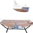 Quilted Fabric Double Hammock Won't flip with Stand and Spreader Bars,Safer and Sturdier,Quality Hammocks for Outdoor Indoor Patio Yard Two Sided Dual use red/Blue (XXXL)