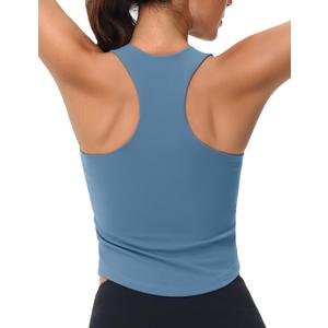 MAGCOMSEN Women's Crop Workout Tank Tops with Built in Bra Fitted Racerback Sleeveless Yoga Shirts Camisole (Blue, M)