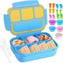 Bento Box for Kids Girls Boys, Bento Box Adult Lunch Box with 4 Compartments, Lunch Containers with Utensils, Sauce Jar, Muffin Liners for School, 40 Oz/5 Cup, Blue (1200ML)
