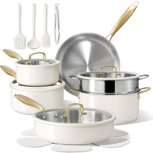 CAROTE 18 PCS Stainless Steel Cookware Set, Pots and Pans Set
Oven & Dishwasher Safe, Kitchen Set with Silicone Lids, Compatible with Induction,Durable