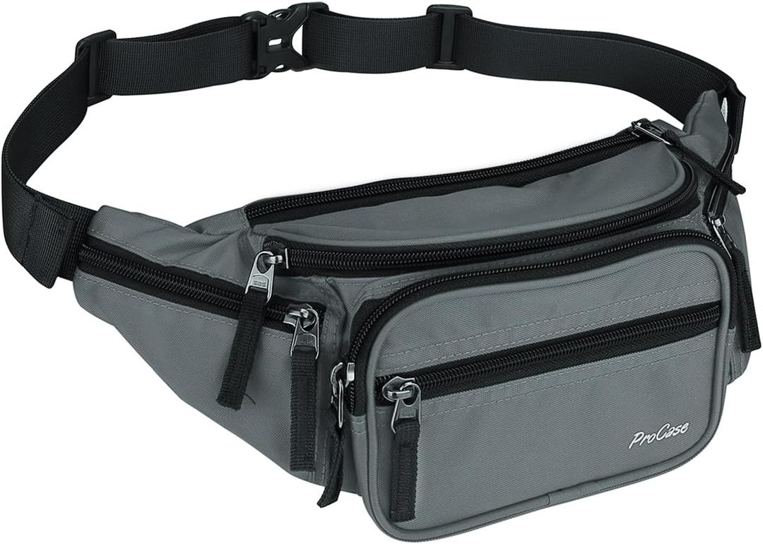 ProCase Fanny Pack Waist Packs for Men Women, Waist Bag Hip Pack for Travel Hiking Running Outdoor Sports (Medium, Grey)